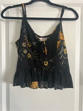 Band of Gypsies Black and Yellow Floral Ruffle Cami